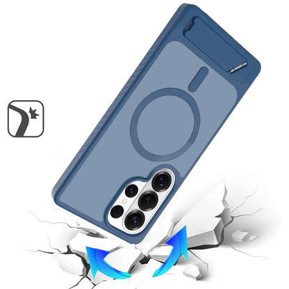 For Samsung Galaxy S26 Ultra Matte Magnetic Circle Back TPU Hybrid Drop Protection with Metal Kickstand Shockproof Design Case Cover Royal Blue