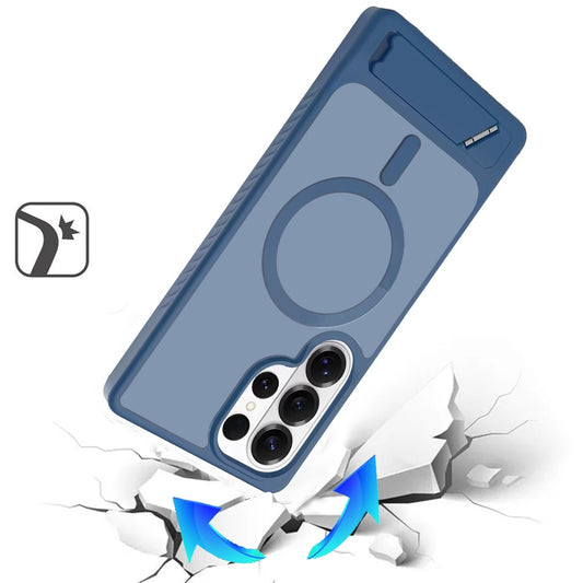 For Samsung Galaxy S26 Ultra Matte Magnetic Circle Back TPU Hybrid Drop Protection with Metal Kickstand Shockproof Design Case Cover Royal Blue
