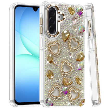 Phone Case for Samsung Galaxy A17 5G Luxury Crystal Heart Rhinestone Diamond Bling Shockproof Hybrid Glitter Protective Stylish Durable Grip Cover
