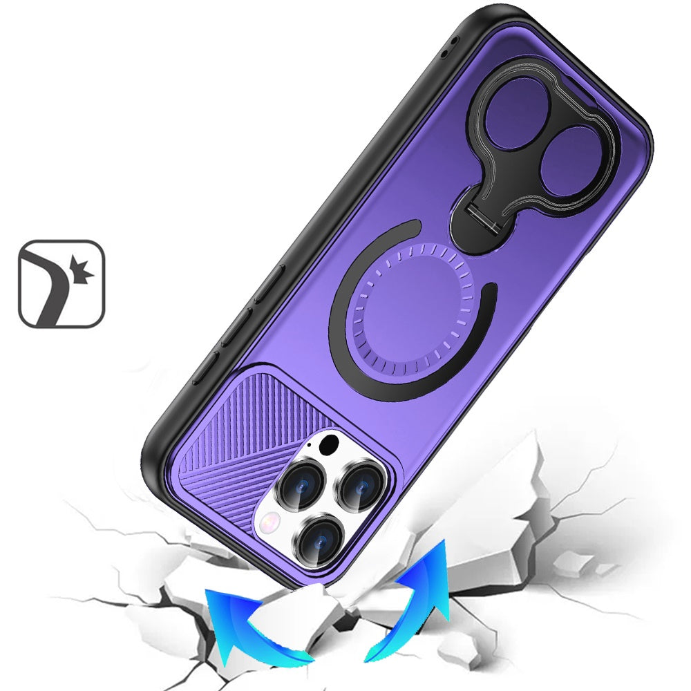 For iPhone 16 Pro Max (6.9") Hybrid with Invisible 2 Hole Ring Stand Magnetic back Car Mount Friendly Protector Protector