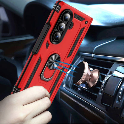For Samsung Galaxy Z Flip 7 FE Hybrid Shockproof Protective with Magnetic 360° rotating Ring Kickstand, TPU Rubber PC Case Cover Red