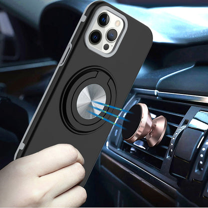 Phone Case for Apple iPhone 11 Pro Max Shockproof Magnetic Ring Stand Rotating CarMount Hybrid Metal Matte Finish AntiSlip Grip Kickstand Cover Black