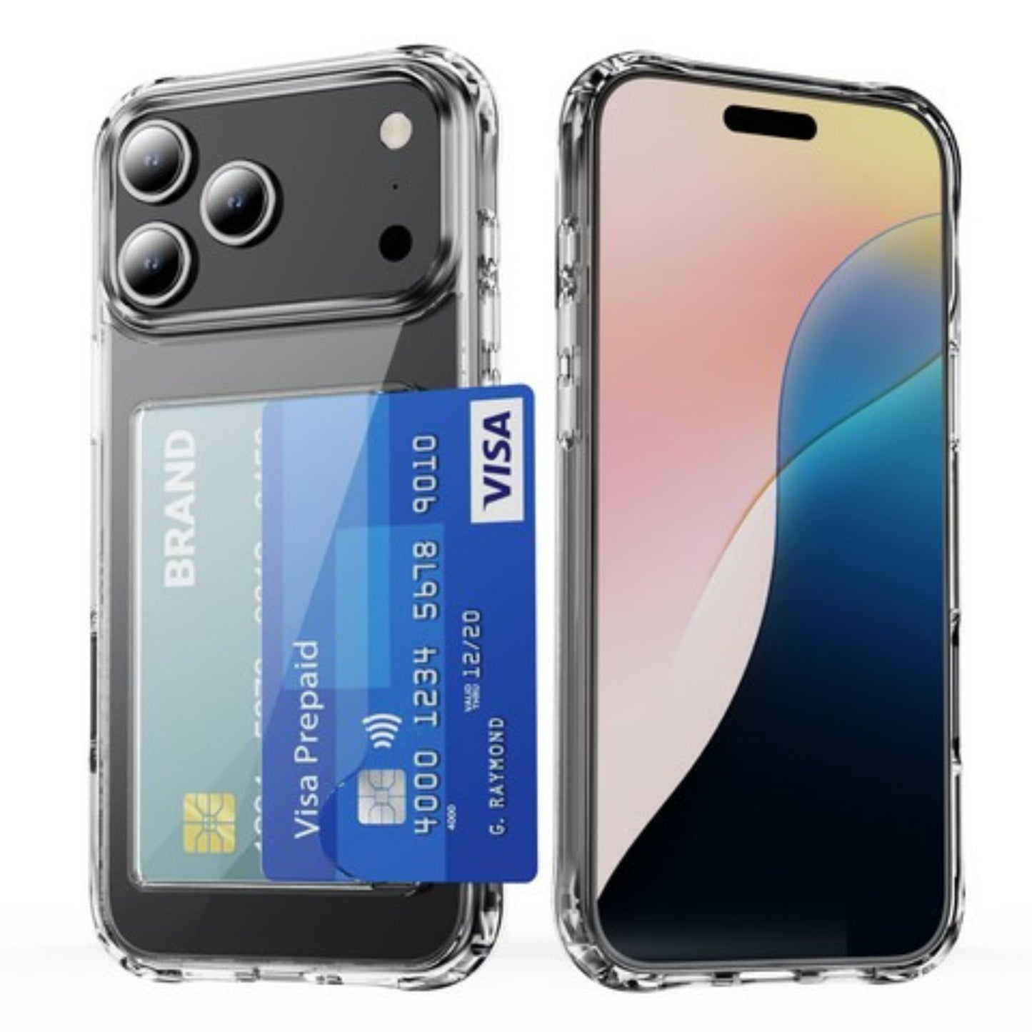 For Apple iPhone 17 Pro Max Acrylic TPU Clear Case Hold 2 Credit Card Slots, Slim Protective Wallet Cover Silicone Hybrid Case Cover Clear