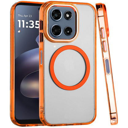 For Motorola Moto G Play 5G 2026 Transparent Back Hybrid Case - Magnetic Circle, Color Frame, Metal Buttons, MagSafe Compatible Case Cover Cosmic Orange