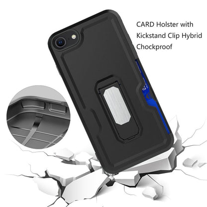 For Apple iPhone SE 3 (2022) SE/8/7 Full-Body Hybrid Heavy Duty Armor Case with Belt Clip Holster, Credit Card Holder & Kickstand Case Cover Black