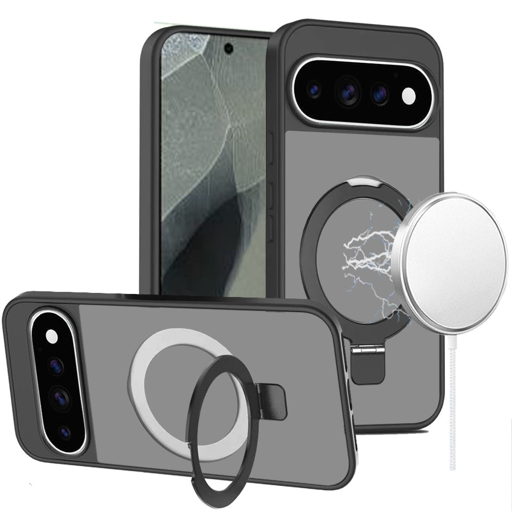 Phone Case for Google Pixel 11 Pro XL Magnetic Ring Stand Full Rotation Matte Shockproof Grip Anti Slip Durable Camera Protection Hybrid Cover