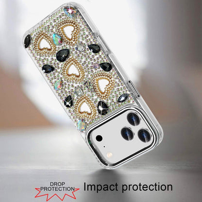 Phone Case for Apple iPhone 18 Pro Luxury Crystal Heart Rhinestone Diamond Bling Shockproof Hybrid Glitter Protective Stylish Durable Grip Cover