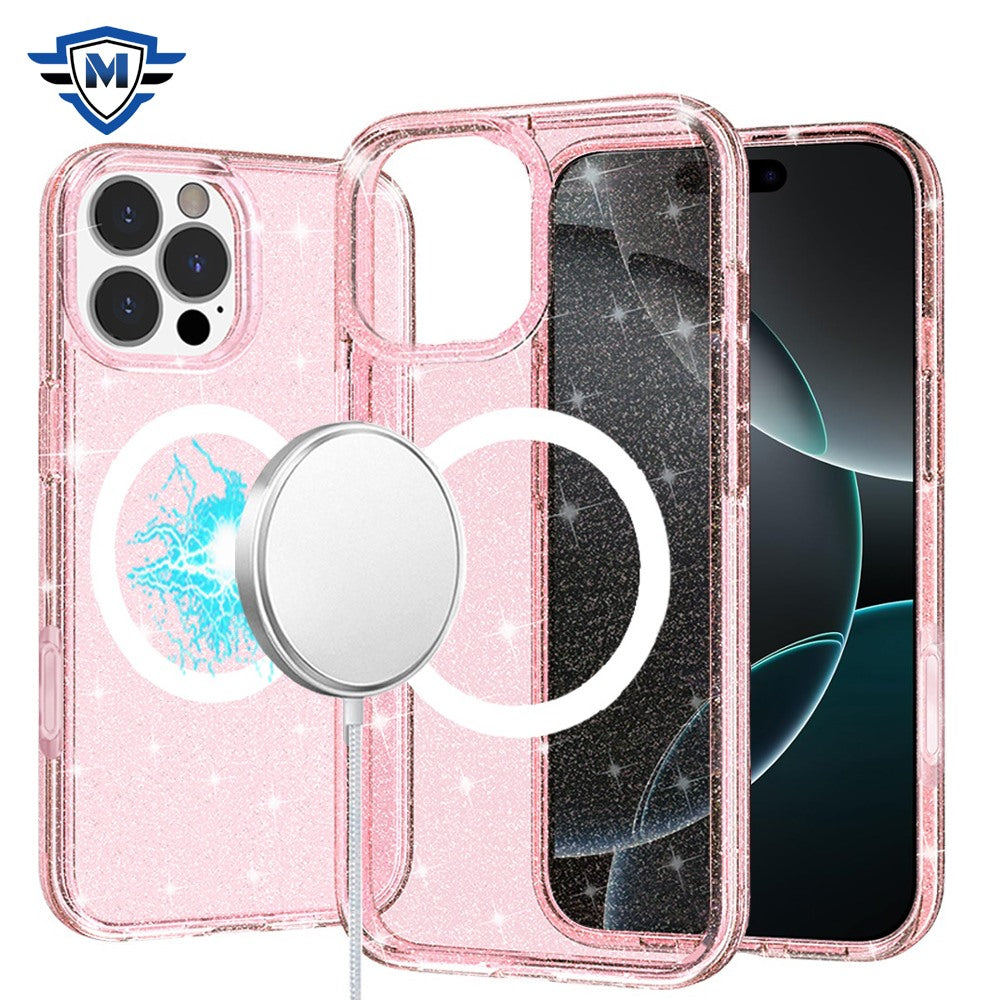 For Apple iPhone 16 Pro (6.3") Premium Glitter Shiny Sparkle Bling [MagSafe Compatible] TPU Rubber Hard PC Back Hybrid Case Cover
