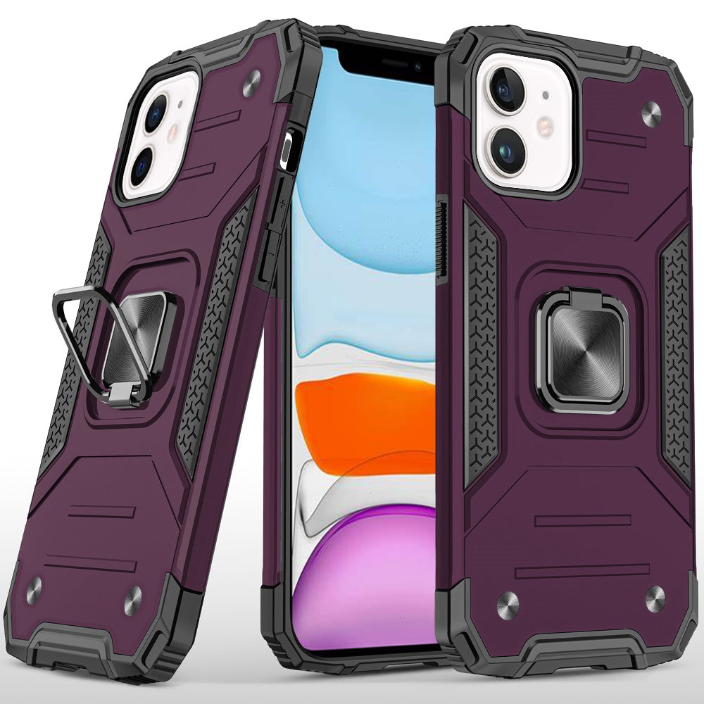 Phone Case for Apple iPhone 11 Magnetic Car Mount Hybrid Ring Stand Shockproof Rugged Grip Armor Heavy Duty Protective TPU Durable Cover Purple