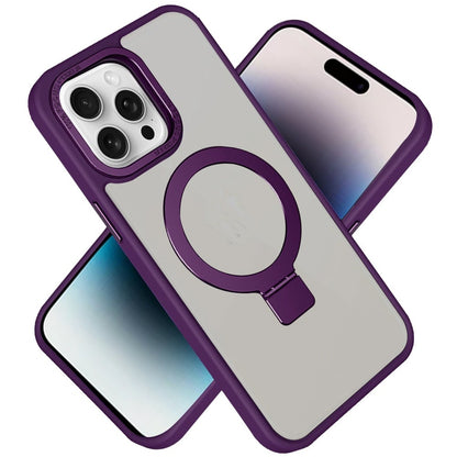 Phone Case for Apple iPhone 14 Pro Max Metal Chrome Magnetic Circle Kickstand Shockproof Matching Camera Protector Durable Grip Hybrid Armor Cover Purple