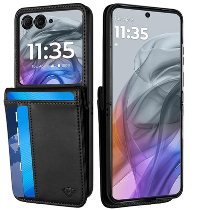 Phone Case for Motorola Razr 2026, Razr 2025, Razr 2024 Premium Pouch PU Leather Wallet with Credit Card ID Slots Storage Holder Pocket Hybrid Flip Cover Black