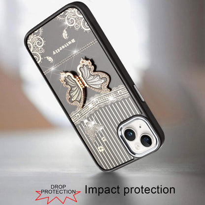 For Apple iPhone 17E /16E Glitter 3D Butterfly Design Bling Metallic Edge Hybrid Stand Drop Protection TPU Shockproof Case Cover