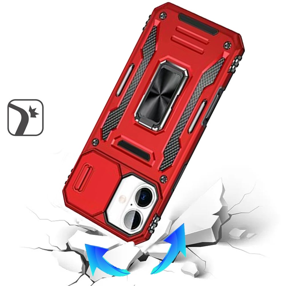 Phone Case for Apple iPhone 18/ iPhone 17 Tough Metal Ring Shockproof Sliding Camera Window Hybrid Armor Rugged Anti Slip Heavy Duty Grip Cover