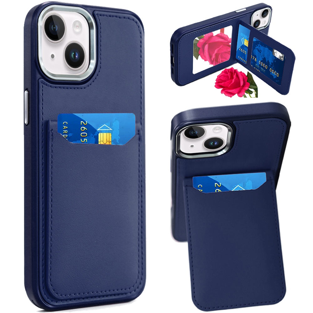 For Apple iPhone 16 Plus (6.7") PU Leather Wallet Cover with Credit Card Holder, Kickstand & Mirror Inside Slim Fit TPU & PC Hybrid Design Case Cover