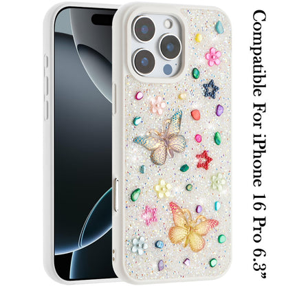 Phone Case for Apple iPhone 16 Pro 3D Butterfly Diamond Bling Glitter Shockproof Stylish Protective Luxury Hybrid Sparkly Durable Grip Design Cover