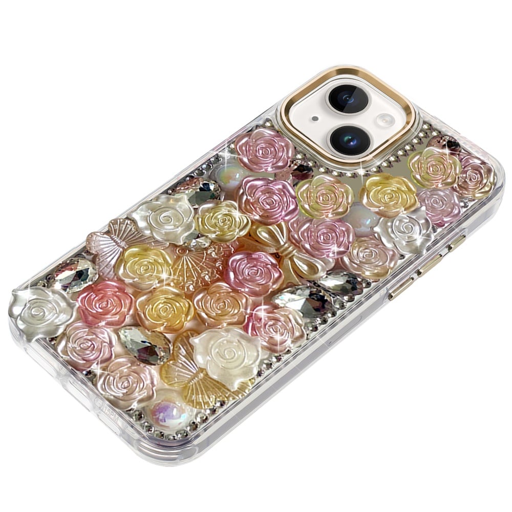 Phone Case for iPhone 15 Plus (6.7") 3D Flower Bling Rhinestone Glitter Cute Stylish Shockproof Protective Decorative Luxury Grip Stones Ornaments Cover