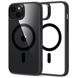 For Apple iPhone 15 Pro Max (6.7") Magnetic Compatible with Magsafe Wireless Charger TPU Hybrid Slim Transparent Black Phone Case Cover