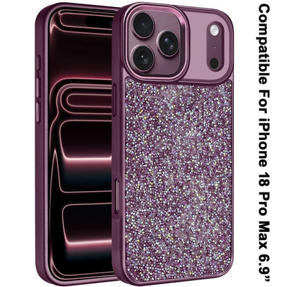 Phone Case for Apple iPhone 18 Pro Max Crystal Glass Bling Diamond Metallic Edge Shockproof Durable Protective Clear Hybrid Stylish Premium Design Cover