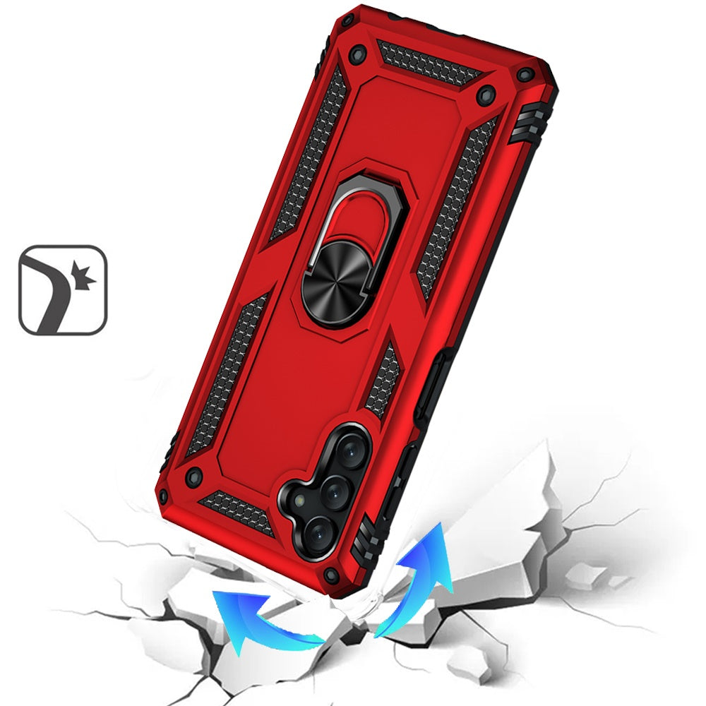 Phone Case for Samsung Galaxy A56 / A36 Rotatable Ring Stand Shockproof Hybrid Armor Anti Slip Heavy Duty Fit Magnetic Car Mount Durable Grip Cover Red