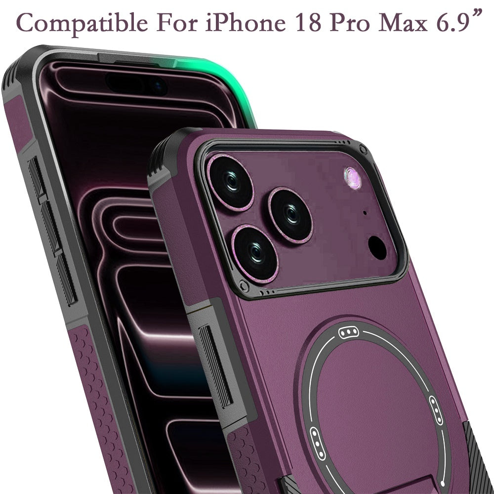 Phone Case for Apple iPhone 18 Pro Max/ 17 Pro Max Magnetic Kickstand Rugged Shockproof Armor Grip Anti Slip Heavy Duty Protective Matte Stand Hybrid Cover Purple