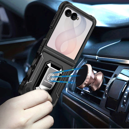Phone Case for Samsung Galaxy Z Flip 8 Shockproof Magnetic Ring Stand Hybrid Kickstand Armor 360 Rotation Anti-Slip Grip Military Grade Drop Resist Cover