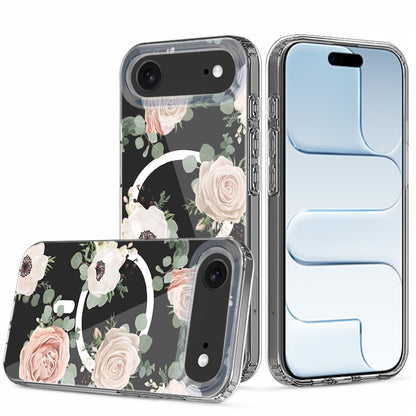 For Apple iPhone 17 Pro Hybrid Flower Design Stylish Fashion Case, MagSafe Compatible, Thick Shockproof Hard PC Case Cover