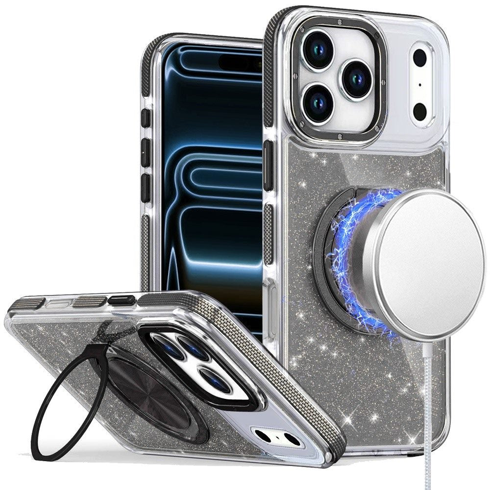 Phone Case for Apple iPhone 18 Pro Magnetic Hybrid 360 Rotating Ring Kickstand Tough Hard PC Soft TPU Glitz Shimmer Glitter Shock Absorbing Cover