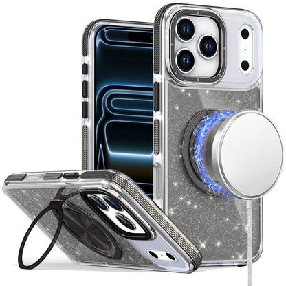 Phone Case for Apple iPhone 18 Pro Magnetic Hybrid 360 Rotating Ring Kickstand Tough Hard PC Soft TPU Glitz Shimmer Glitter Shock Absorbing Cover