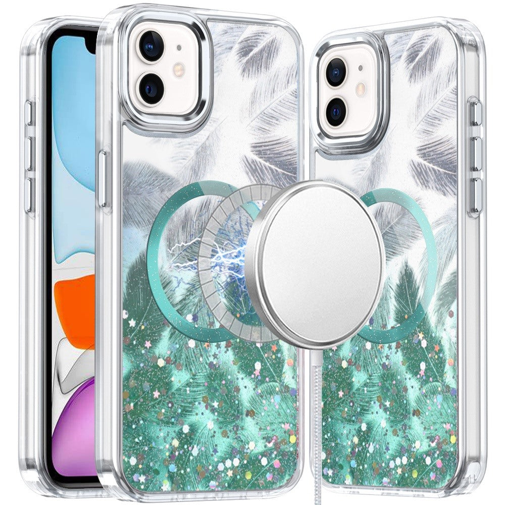 For Apple iPhone 15 Pro Max Epoxy Glitter Shimmer Fashion Case with Magnetic Magsafe Compatible Hybrid Sparkling Slim Protective Case Cover Light Green