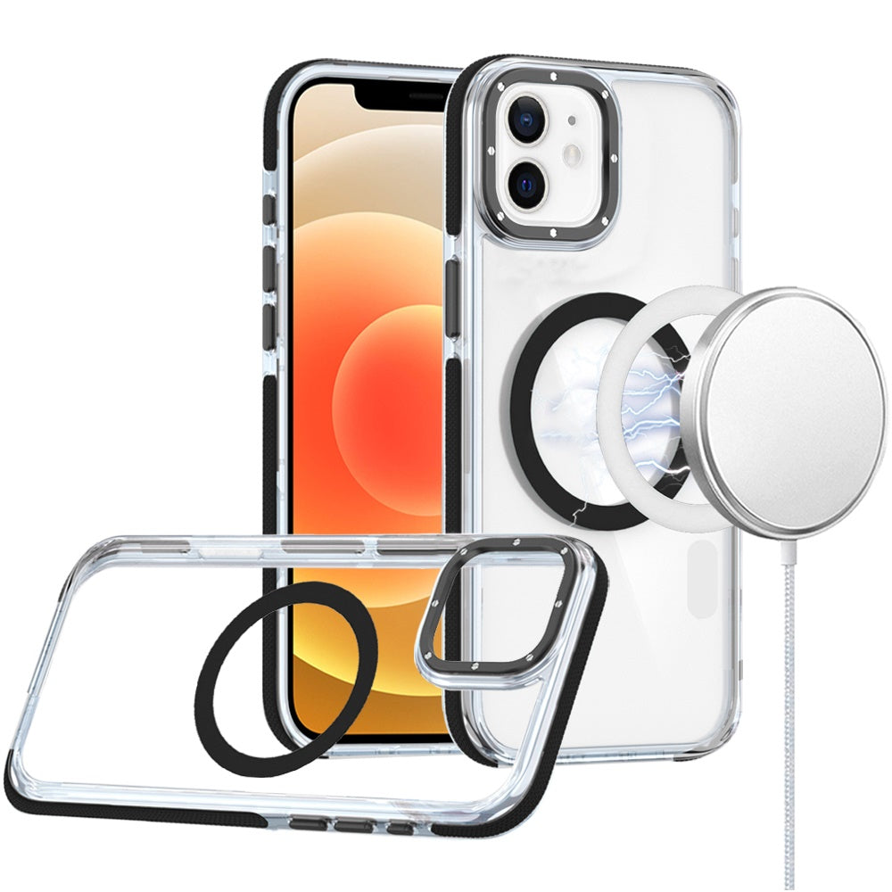 For Samsung Galaxy S23+ Plus Transparent back with Colorful Frame Strong Magnetic Circle [Compatible with Magsafe] Shockproof Case Cover Clear Black