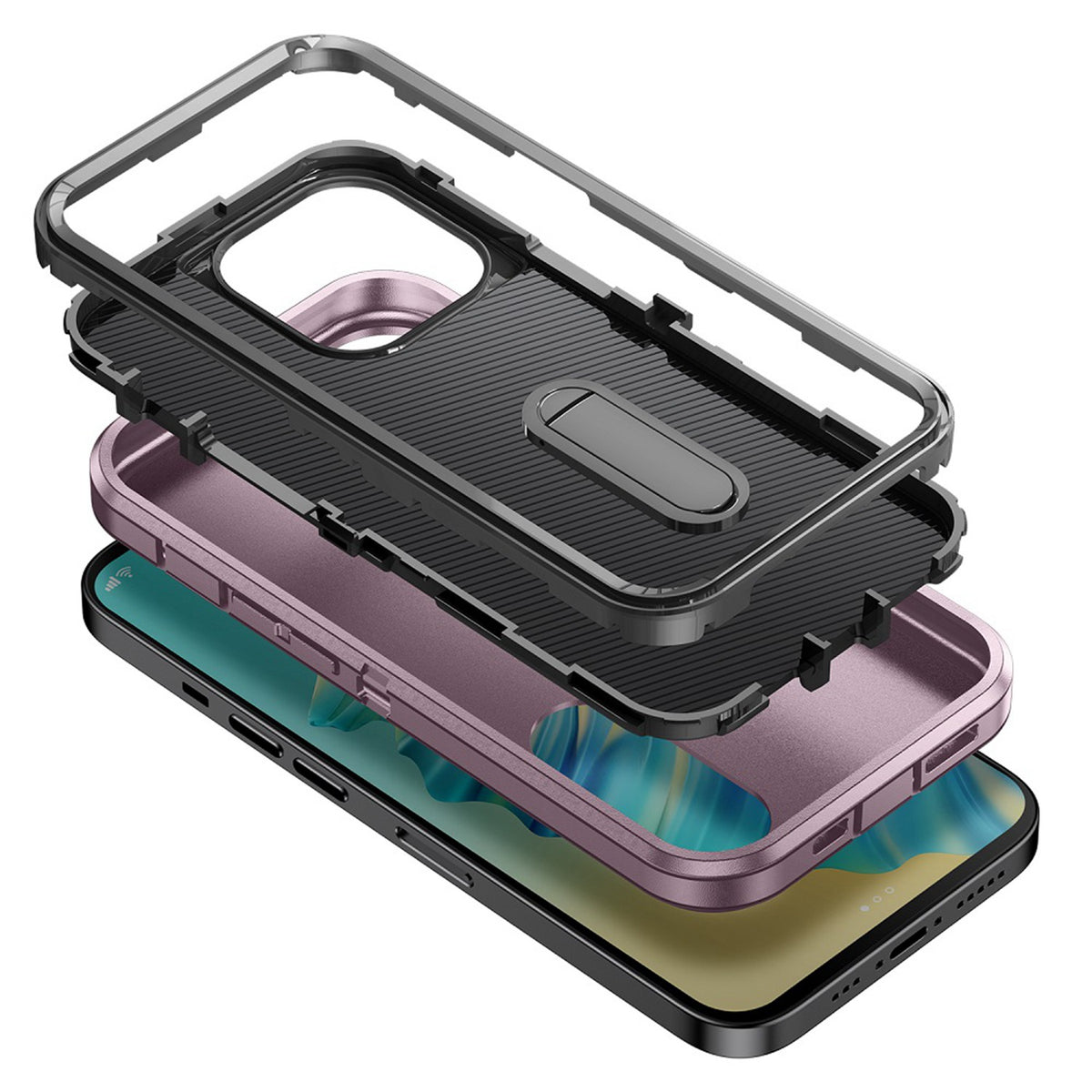 For Apple iPhone 17 Pro Max Hybrid 3 Layers Hard 3in1 Shockproof with Kickstand Heavy Duty Hard TPU Rubber Anti-Drop Case Cover