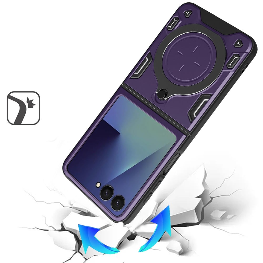 Phone Case for Samsung Galaxy Z Flip 8 Magnetic Ring Stand Shockproof Hybrid Full Camera Slide Guard Anti Slip Heavy Duty Protective Armor Cover