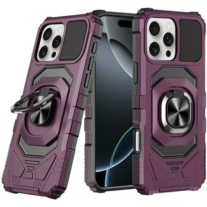 Phone Case for iPhone 16 Pro Max Rugged Hybrid Dual Layer Magnetic Ring Stand Armor Shock Absorbing Heavy Duty TPU Reinforced Bumper Cover Purple