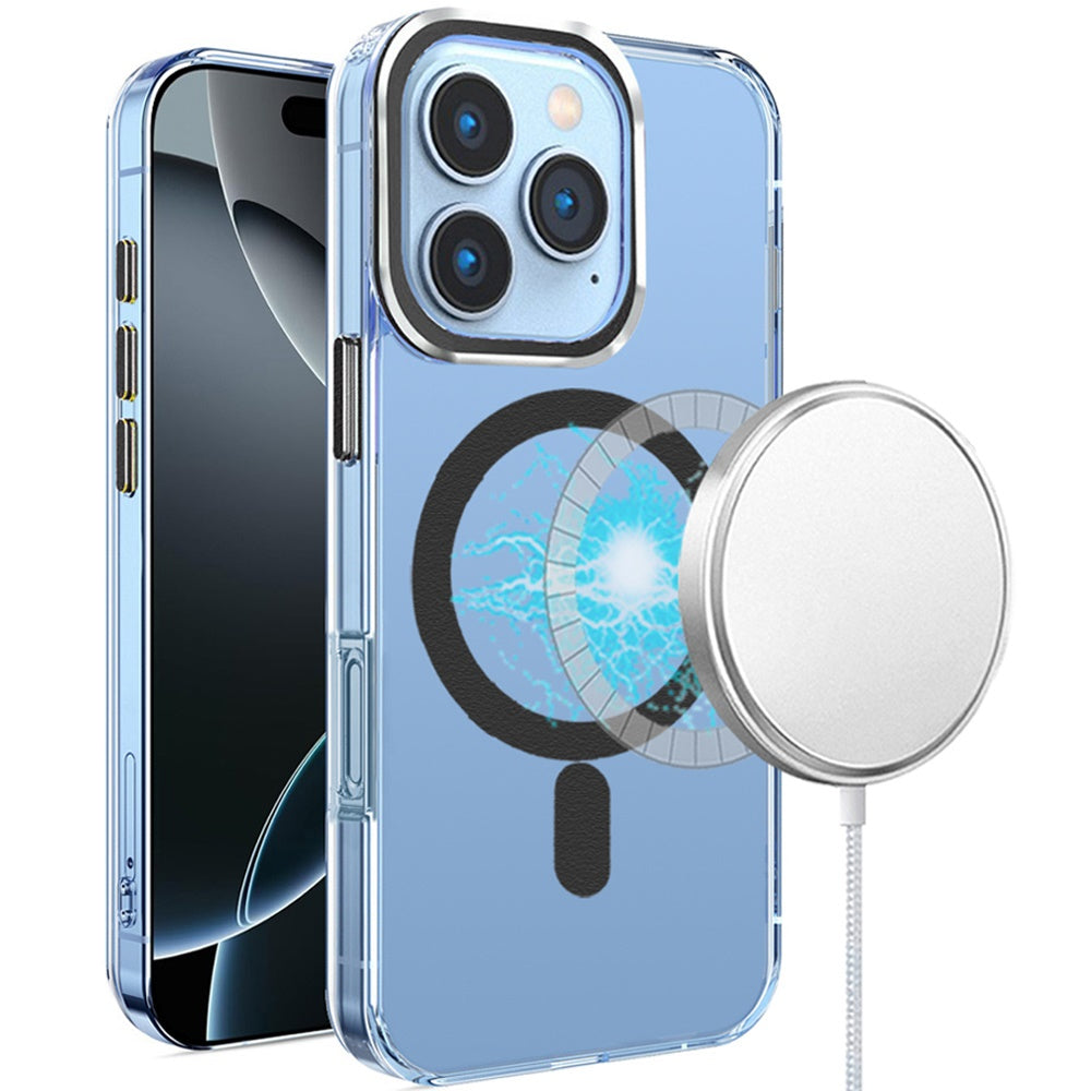 For Apple iPhone 16 Pro (6.3") Clear Transparent Matching Circle Design Hybrid TPU Hard Shockproof [Support Magsafe Charger] Case Cover