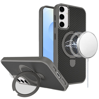 For Apple iPhone 16e (E edition) Hybrid Carbon Fiber Design with MagSafe Compatible [Magnetic Circle], Ring Stand Shockproof Slim TPU Case Cover