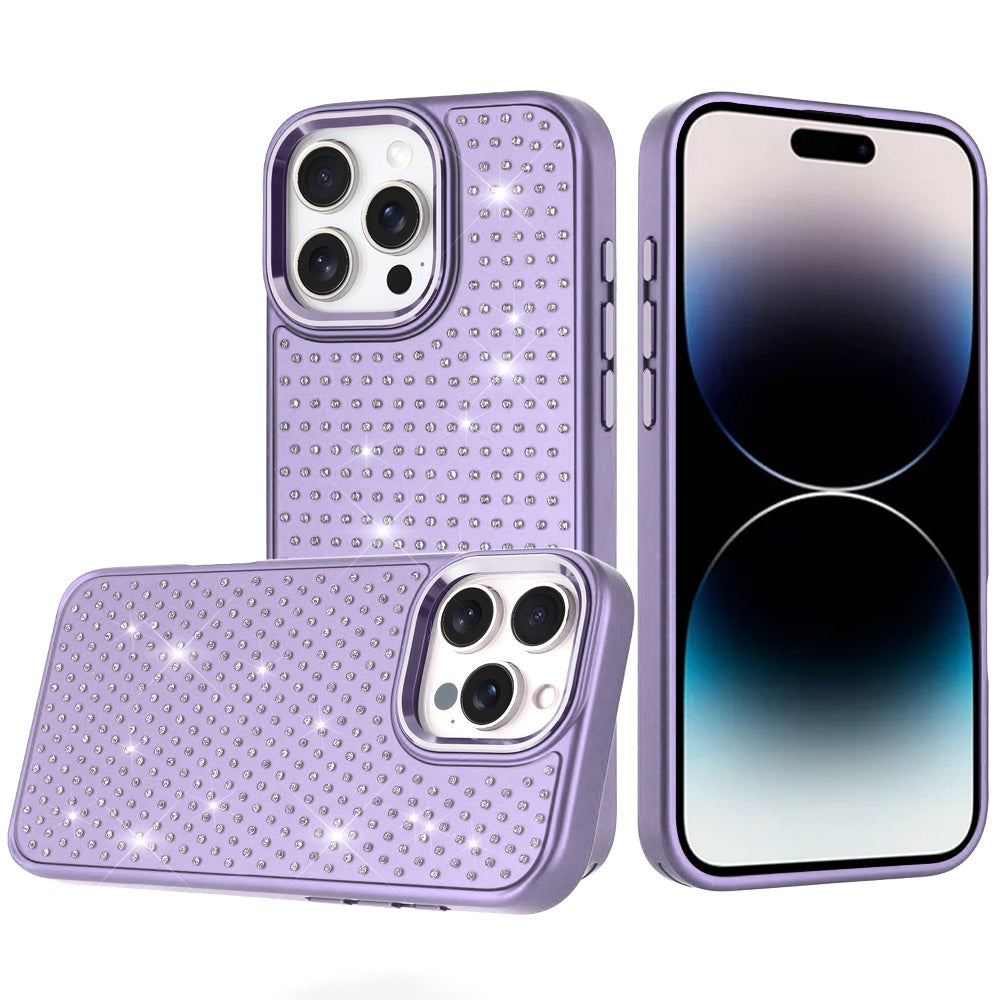 Phone Case for Apple iPhone 14 Pro Max Luxury Diamond Bling Sparkle Chrome Metallic Edge Shockproof Durable Protective Stylish Premium Hybrid Design Cover Purple