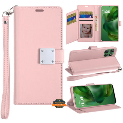 For Samsung Galaxy A17 5G Wallet Case with ID/ Card Holder, Wristlet Strap, Magnetic TPU Protective Shockproof Folio Flip Case Cover
