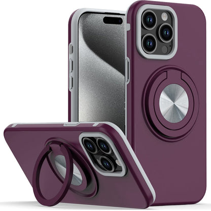 Phone Case for Apple iPhone 15 Pro Max Shockproof Magnetic Ring Stand Rotating CarMount Hybrid Metal Matte Finish AntiSlip Grip Kickstand Cover Red