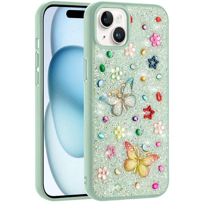 Phone Case for iPhone 15 Plus (6.7") 3D Butterfly Diamond Bling Glitter Shockproof Stylish Protective Luxury Hybrid Sparkly Durable Grip Design Cover Teal