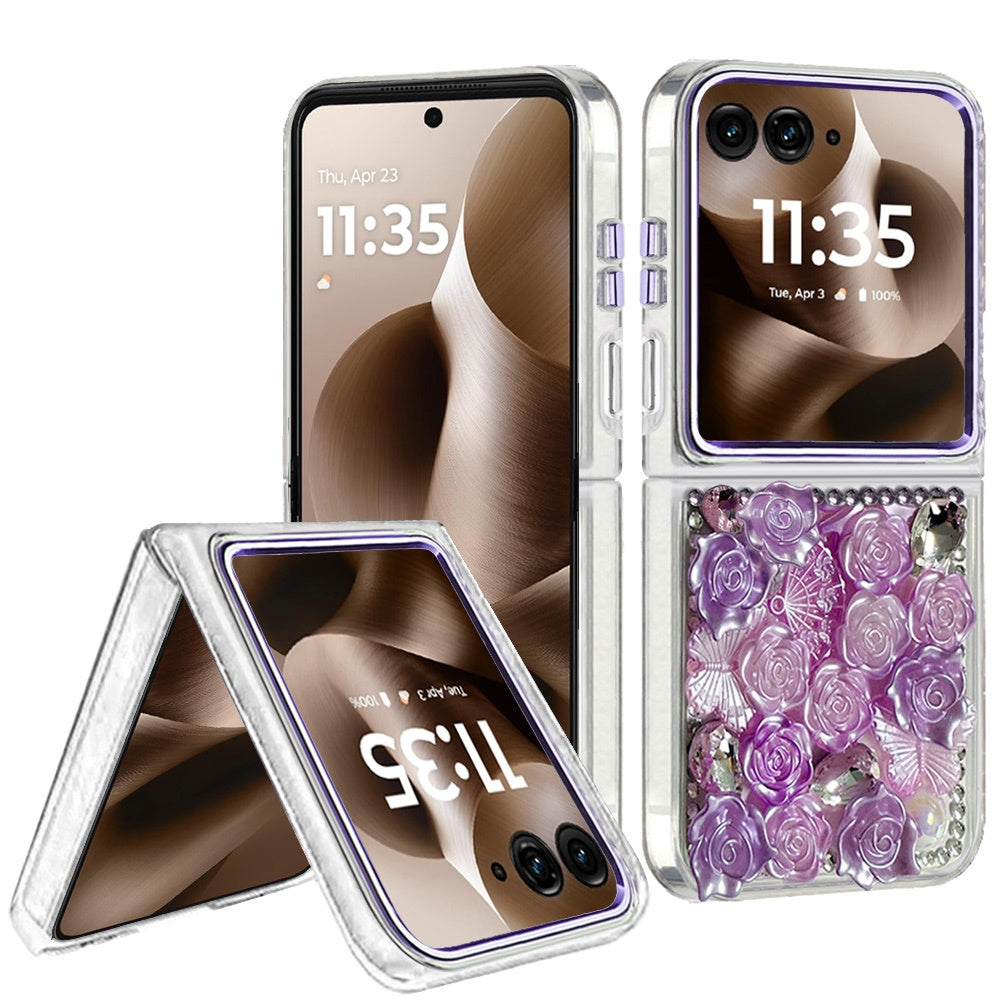 For Motorola Razr Ultra 2025 Muti-Color Floral Fashion Bling Crystal 3D Full Diamonds Stones Sparkle Rhinestone Glitter Hybrid Case Cover