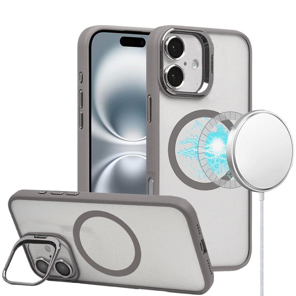 For Apple iPhone 16 Plus (6.7") Hybrid Magnetic Cool Case with Camera Stand Fits MagSafe Accessories Shockproof Case Cover