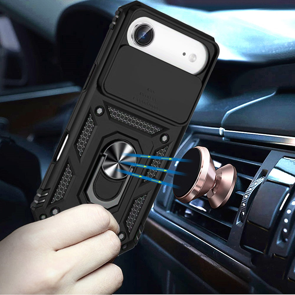 For Apple iPhone 17 Air (6.6") Hybrid Ring Shockproof with 360° Rotate Ring Kickstand, Camera Lens Protection, Soft Edge Bumper Case Cover