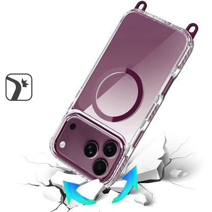 Phone Case for Apple iPhone 18 Pro/ 17 Pro Transparent Magnetic Lanyard Shockproof Hybrid Clear Grip Durable Camera Protection TPU Anti-Slip Design Cover Purple