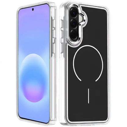 Phone Case for Samsung Galaxy A57 Metallic Transparent Magnetic Magsafe Compatible Shockproof Hybrid TPU Durable Clear Protective Grip Cover Black