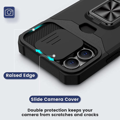For Samsung Galaxy A17 5G Wallet Case with Slide Camera Protector, Credit Card Slot, Ring Sand, Magnetic Car Mount Case Cover