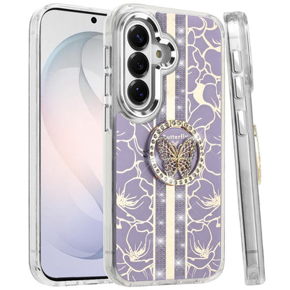 Phone Case for Samsung Galaxy S26 FE /S26 Fan Edition Floral Butterfly Ring Stand Glitter Bling Shockproof Hybrid Luxury Fashion Protective Anti Slip Durable Grip Cover