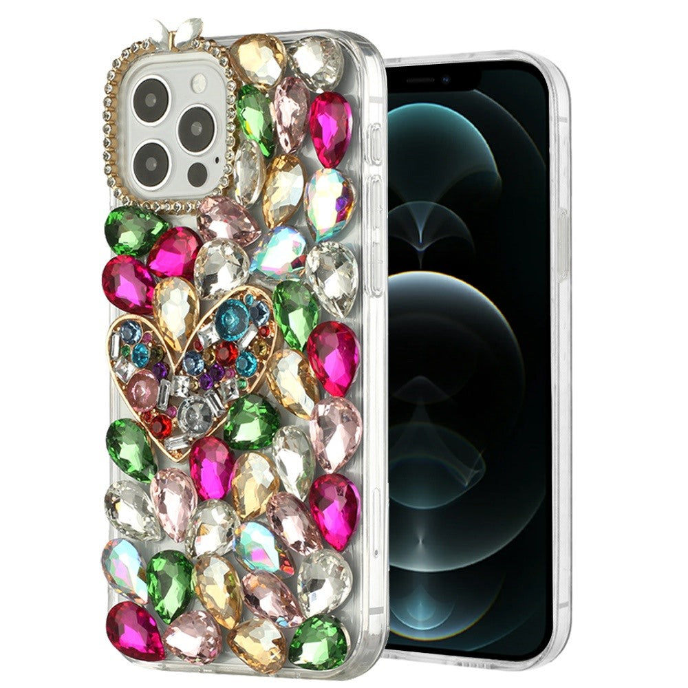 Phone Case for Apple iPhone 12 Pro Max Luxury Full Diamond Glitter 3D Floral Ornament Hybrid Shockproof Stylish Rhinestone Designer Protective Elegant Cover