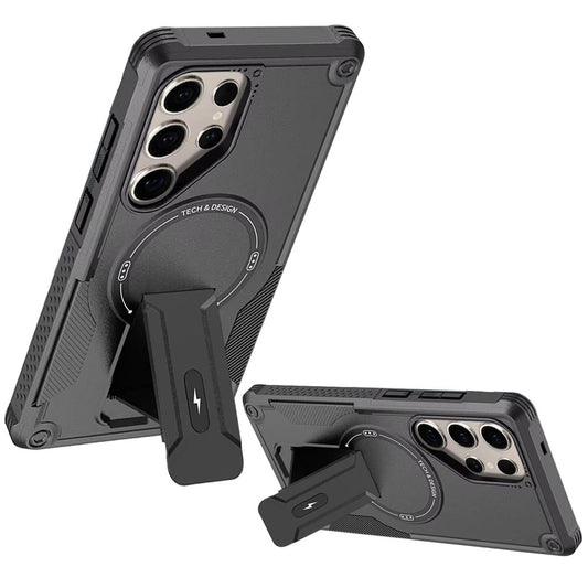 Phone Case for Samsung Galaxy S24 Ultra Magnetic Kickstand Rugged Shockproof Armor Grip Anti Slip Heavy Duty Protective Matte Stand Hybrid Cover Black