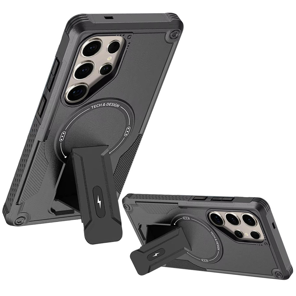 Phone Case for Samsung Galaxy S24 Ultra Magnetic Kickstand Rugged Shockproof Armor Grip Anti Slip Heavy Duty Protective Matte Stand Hybrid Cover Black