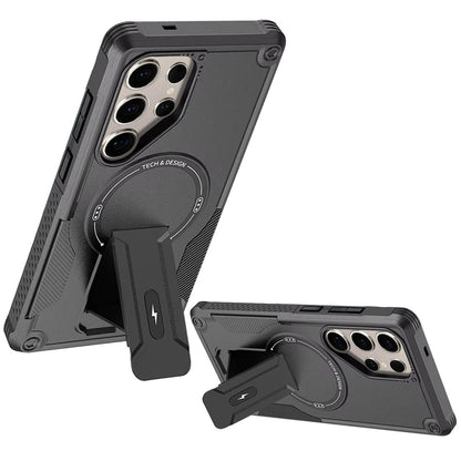 Phone Case for Samsung Galaxy S24 Ultra Magnetic Kickstand Rugged Shockproof Armor Grip Anti Slip Heavy Duty Protective Matte Stand Hybrid Cover Black